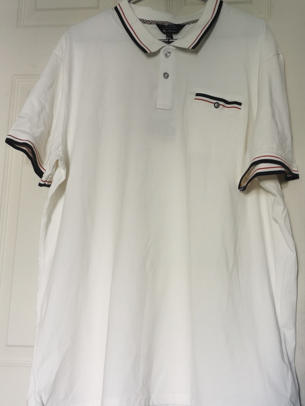 Ben Sherman White Polo with Navy and Red Trim